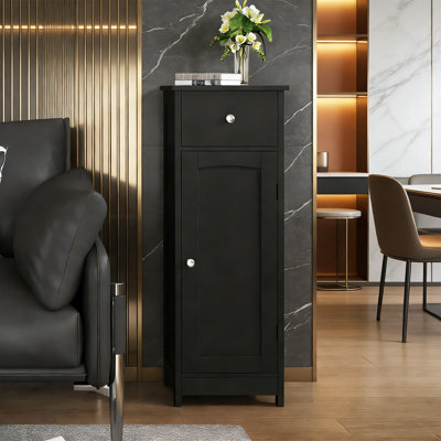 Bathroom Floor Cabinet With Drawer, Storage Shelf, Freestanding Organizer For Hallway, Living Room - Black