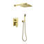Système de douche en or brossé, pomme de douche à effet de pluie de 10 pouces avec ensemble combiné de poche, système de pomme de douche double à pluie haute pression murale, ensemble de robinet de douche avec valve et garniture