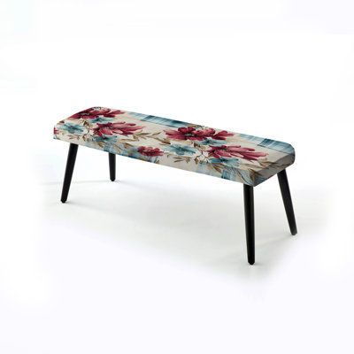 Motif de fleurs bohémiennes à carreaux roses et bleus - Banc rembourré noir à carreaux