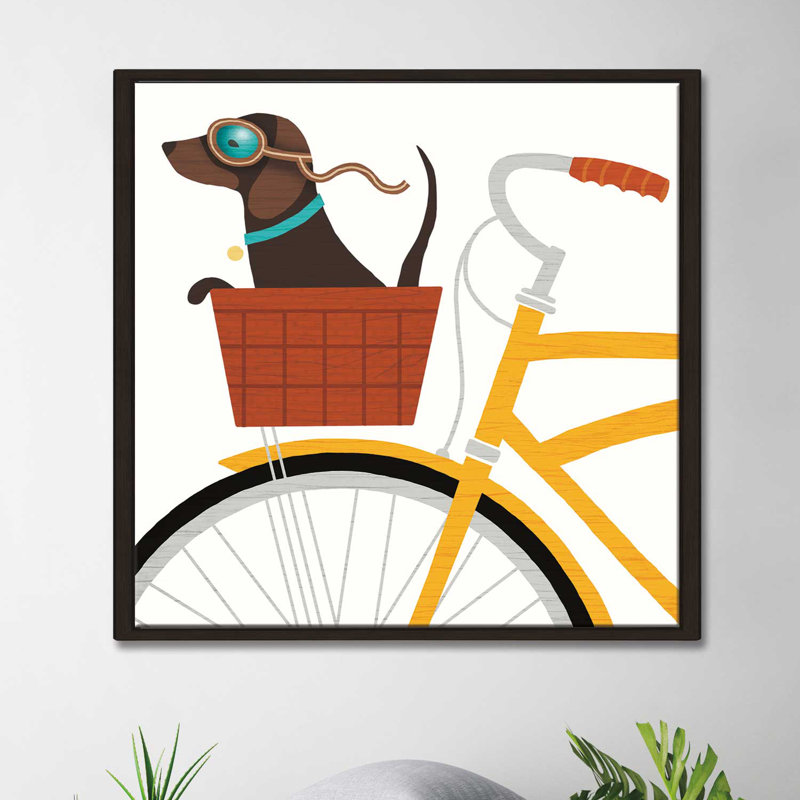 «Beach Bums Dachshund Bicycle I», impression, H 21,5 po x l 21,5 po x P 2 po, Cadre flottant espresso