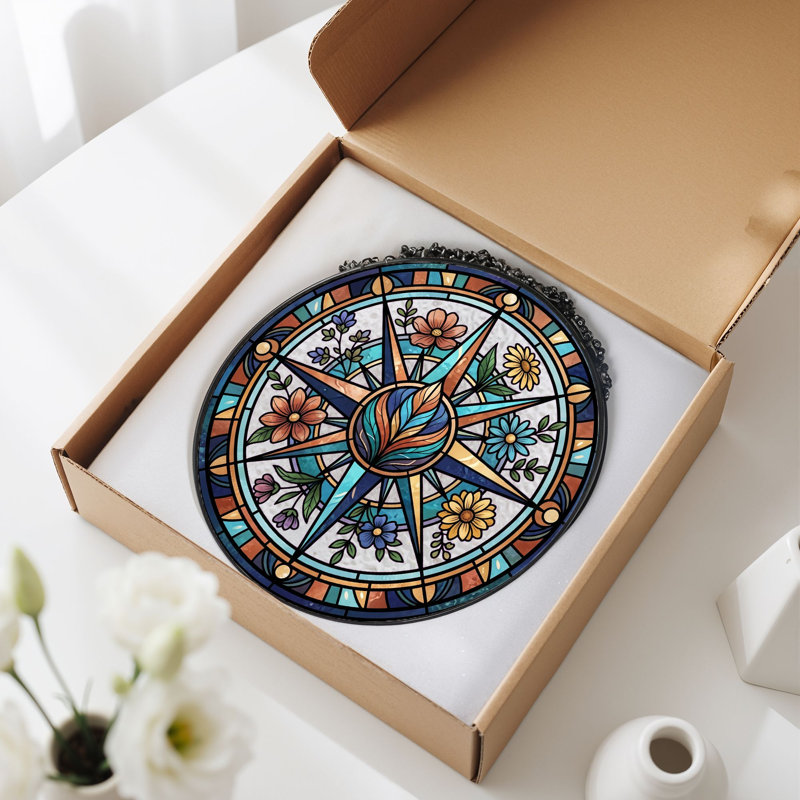 Vitrail floral boussole ， 7,8H, 7.8"H