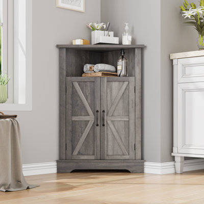 Freestanding Triangle Bathroom Storage Cabinet with Adjustable Shelves for Living Room,Kitchen,Home Organizer,Grey