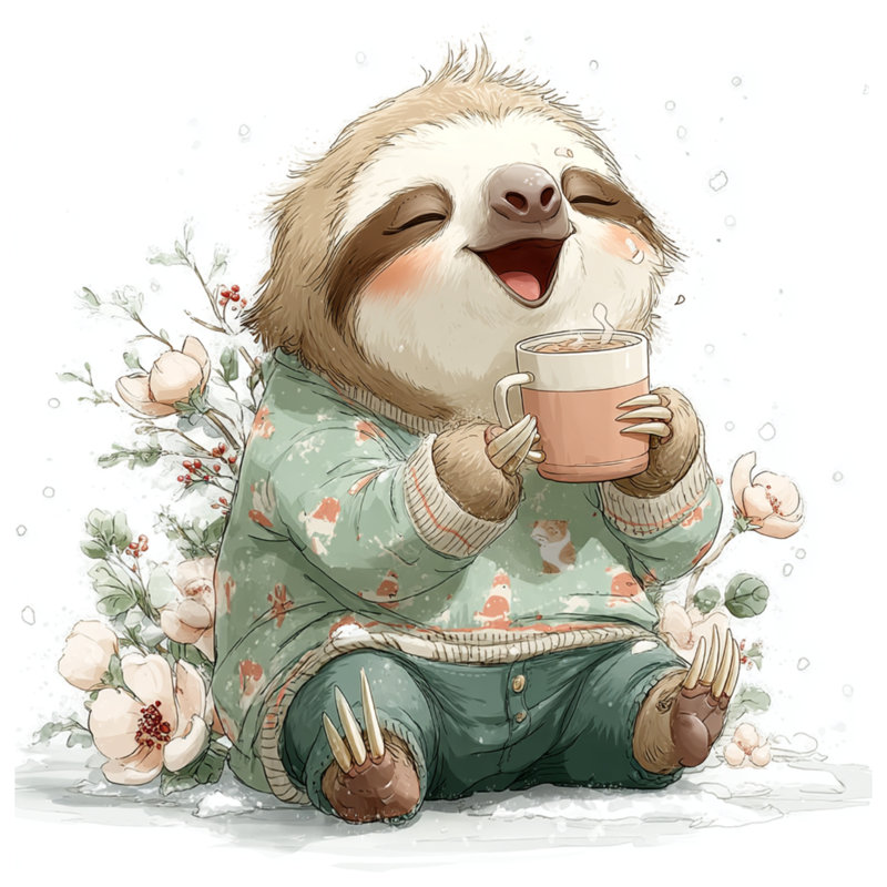 Cute Sloth Drinking Cocoa Duvet Covers, Queen