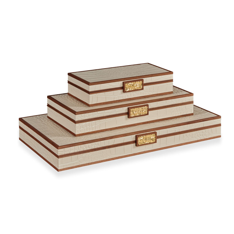 Embossed Leather Decorative Box, Cream