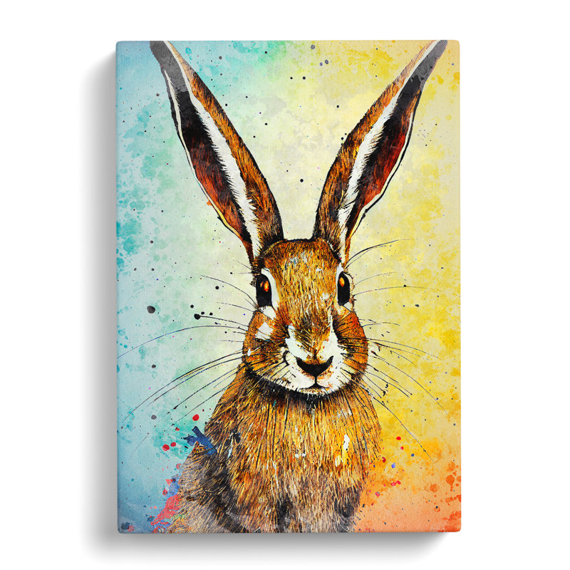XC1022-1650X Colourful Watercolour Hare No.6 - Wrapped Canvas Print, 60cm H x 40cm W x 3cm D