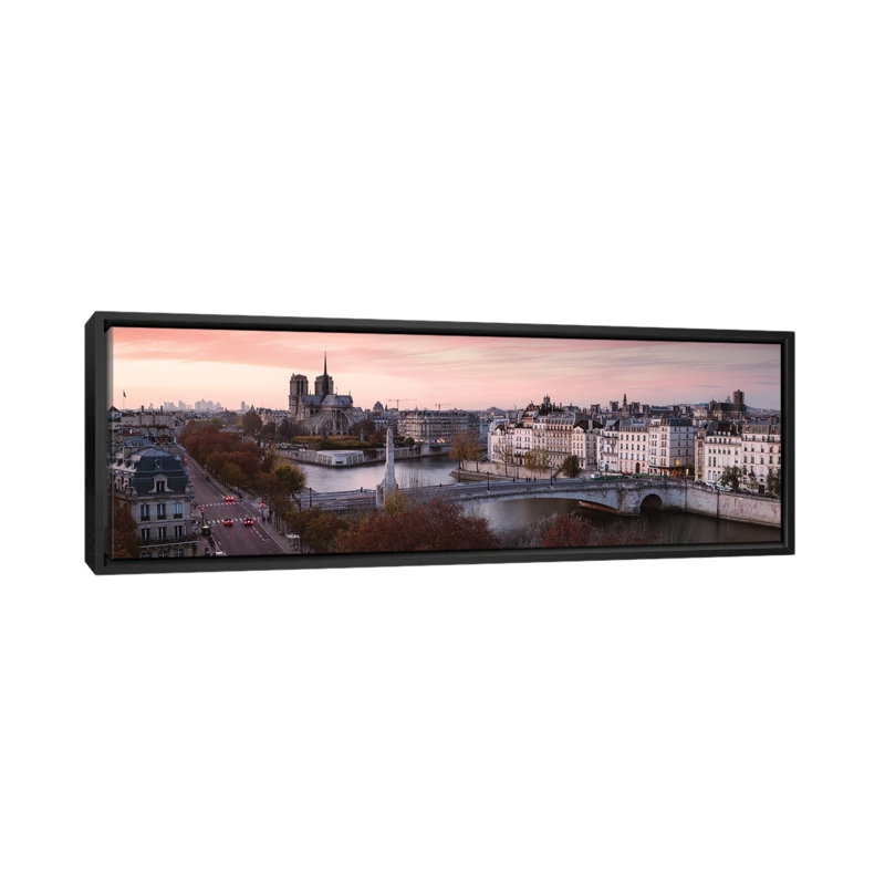 « panoramique crépuscule over the river senne, paris » par matteo colombo, impression sur toile tendue, Toile avec cadre noir