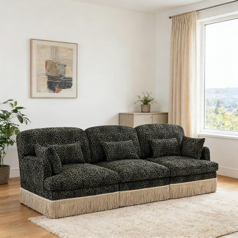 Canapé modulaire en chenille à imprimé léopard 100 po Geneveve, H 34,6 po x l 100,3 po x P 33 po, Vert / noir