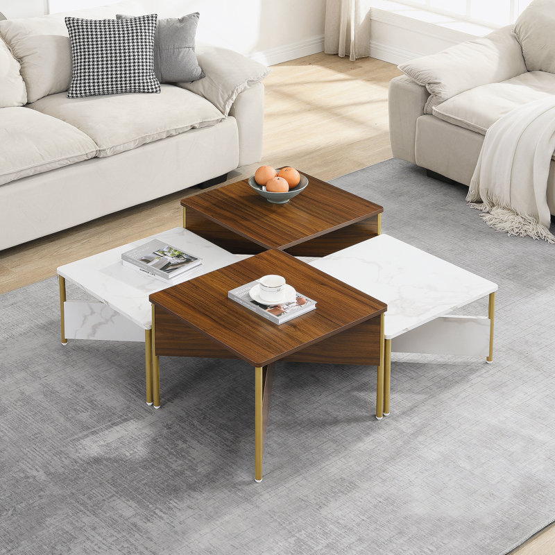 Versatile Modern Nesting Coffee Tables Set Of Four, Free Adjustable Shape, Ideal For Various Living Room Layouts And Functions