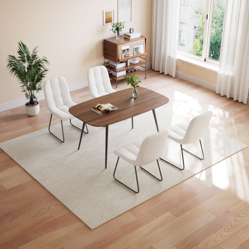 5-Piece Dining Table and Chairs ,Dining Room Set with 4 Modern Chairs, Brown, White