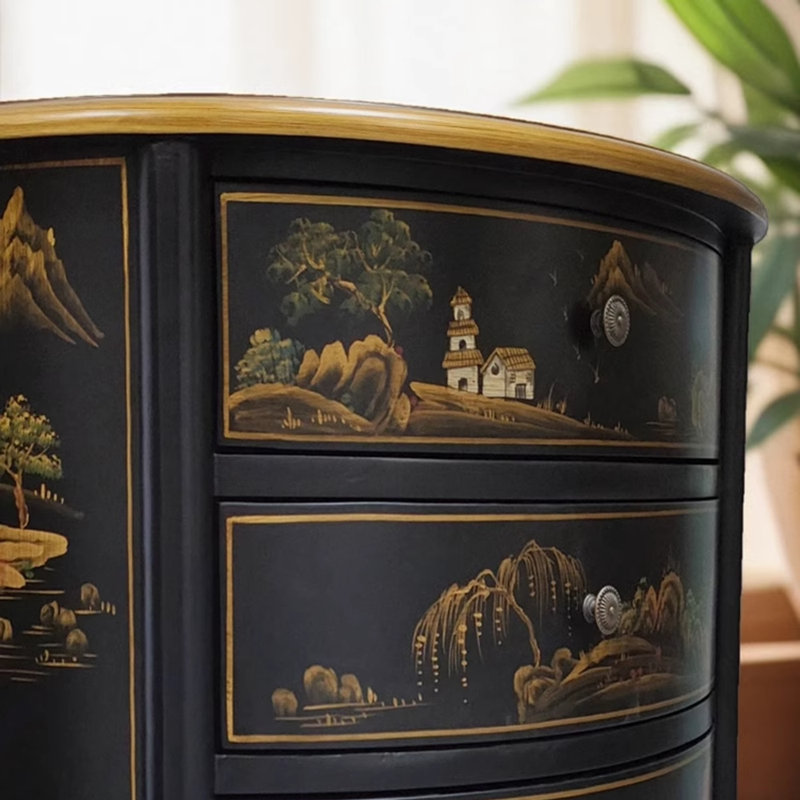Black Hand-Painted Semi-Circular Entryway Console