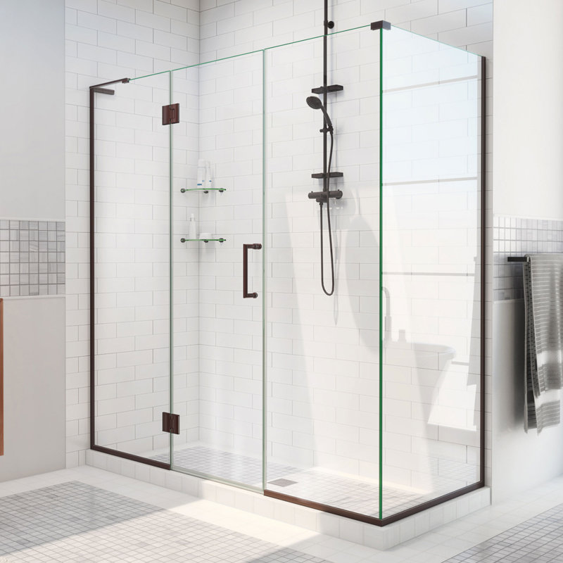 Unidoor-X 57 W x 30.38 D x 72 H Frameless Hinged Shower Enclosure, Oil Rubbed Bronze
