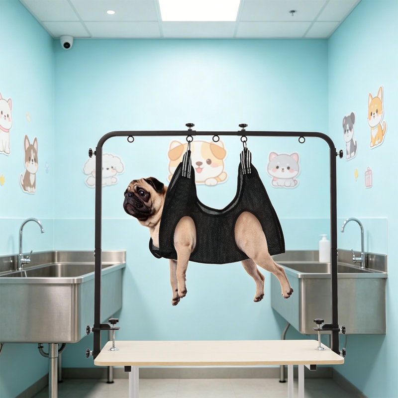 Support de table de toilettage robuste pour chien avec pince, support de toilettage réglable pour animal de compagnie avec hamac (jusqu'à 79 lb)