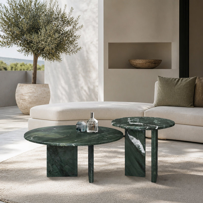 Ensemble de 2 tables basses gigognes en marbre naturel vert