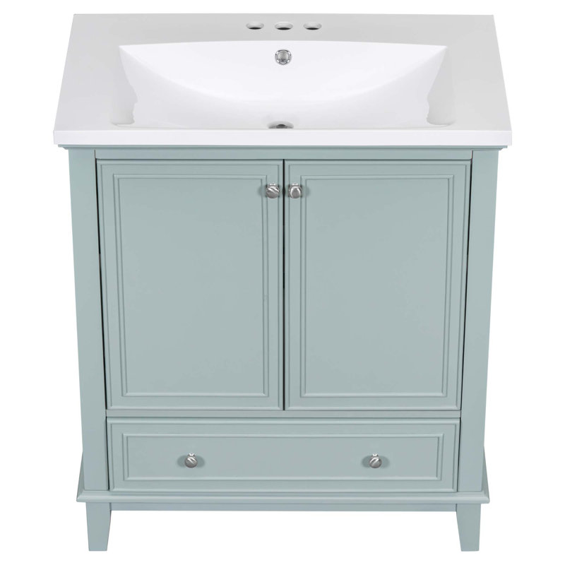 Meuble-lavabo multifonctionnel avec portes et tiroir 30 po, Gris / vert