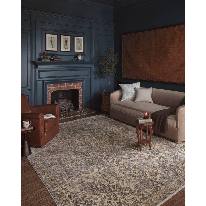 Junie Blue and Natural Synthetic Rectangular Area Rug