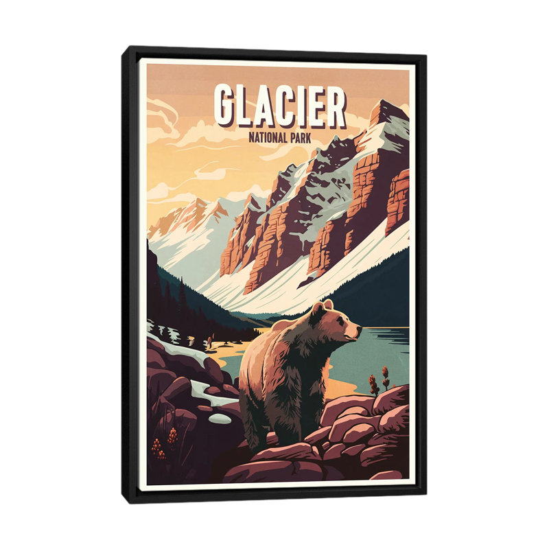 Parc national de Glacier, H 48 po x l 32 po x P 1,5 po, Toile avec cadre flottant noir, Pas de tapis
