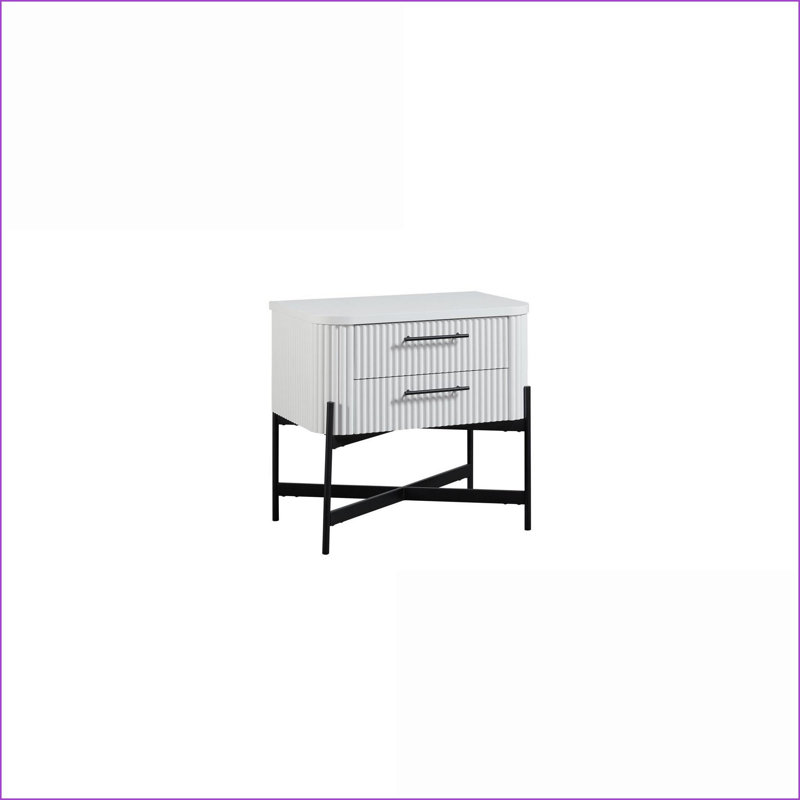 Table de chevet blanche moderne à 2 tiroirs avec port USB-C