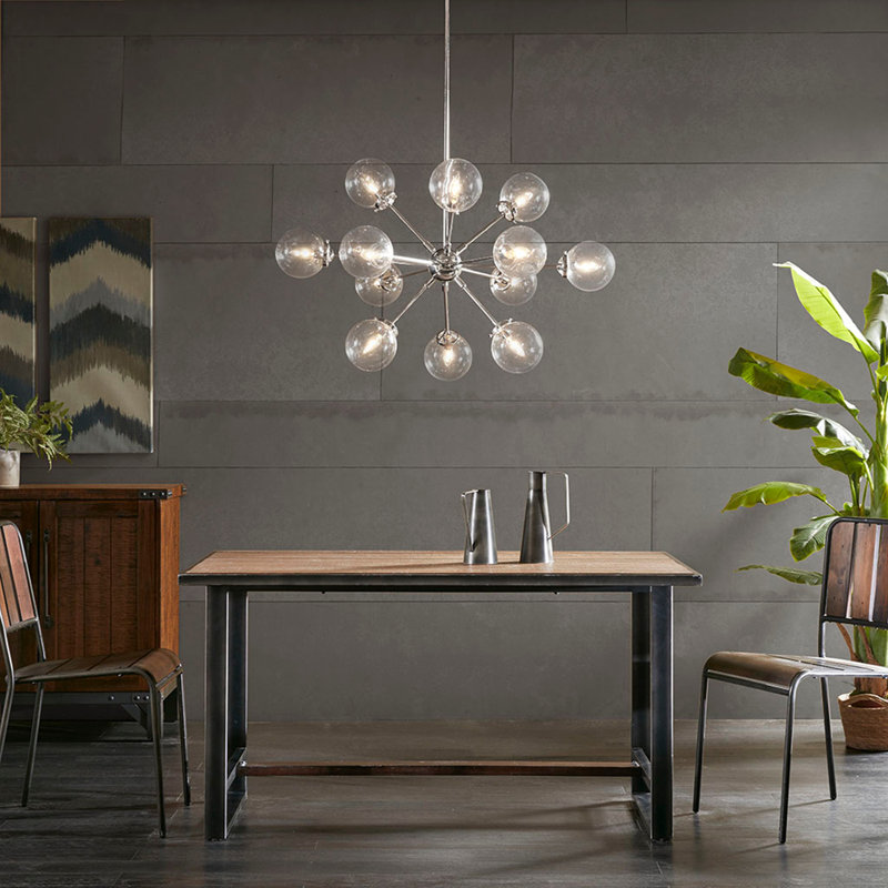 Lustre 12 lumières avec très grandes ampoules Paige, Argent argent