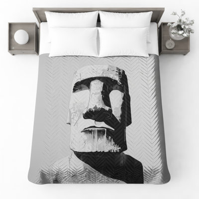 Couvre-lit matelassé Moai Statue Illustration