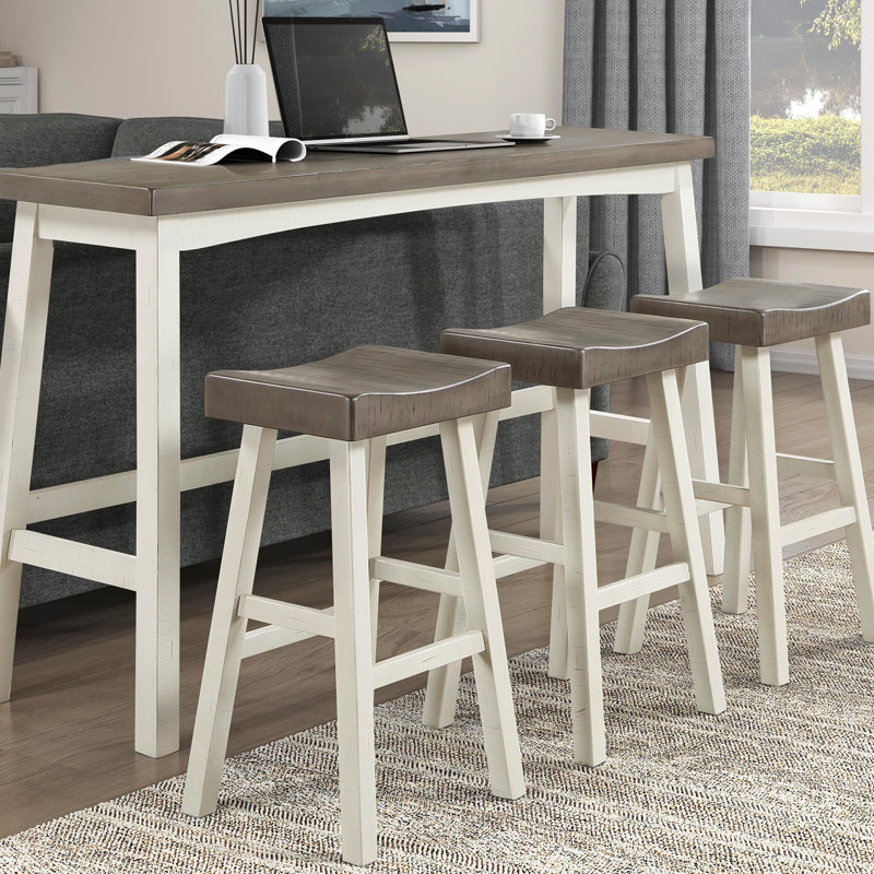 Ensemble de 2 tabourets de bar au design transitionnel, meubles en bois d'hévéa massif blanc et café, Gris / Blanc