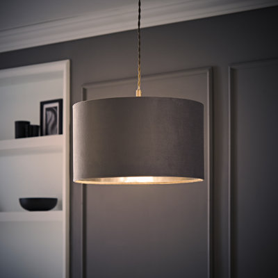 Aidar Linen Blend Drum Lamp Shade ( Slip-On ) in Grey