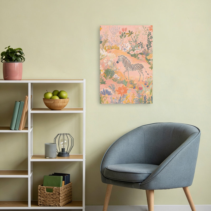 Whimsical Zebra Garden Abstract Zebra Flower Landscape Wall Art Print by Mathieu - Print, 60.96cm H x 40.64cm W