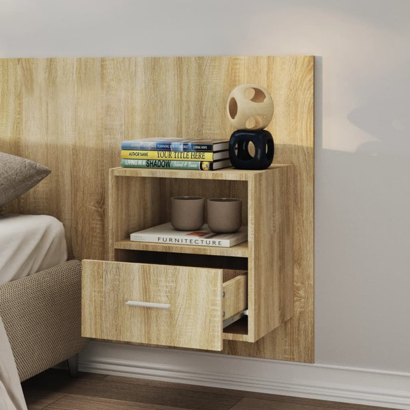 Jaicee Wall-mounted Bedside Cabinet, Sonoma Oak, Set of 2