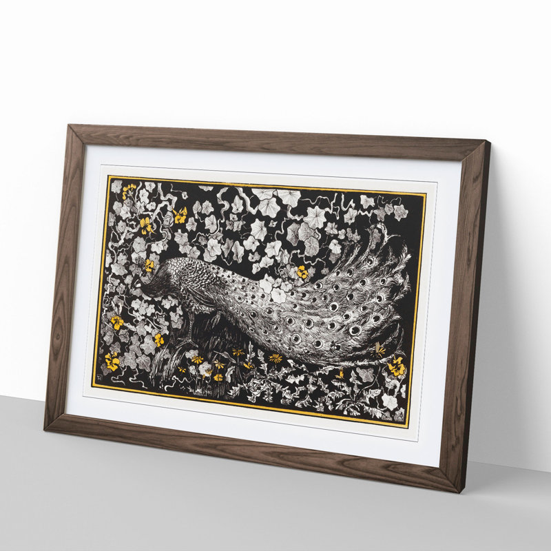 Peacock by Theo Van Hoytema - Picture Frame Painting, 27cm H x 36cm W x 2cm D, Walnut Framed