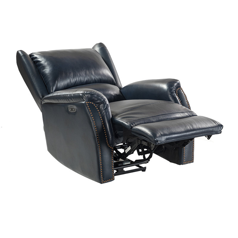 Fauteuil inclinable électrique en cuir véritable Domingo, Bleu marine