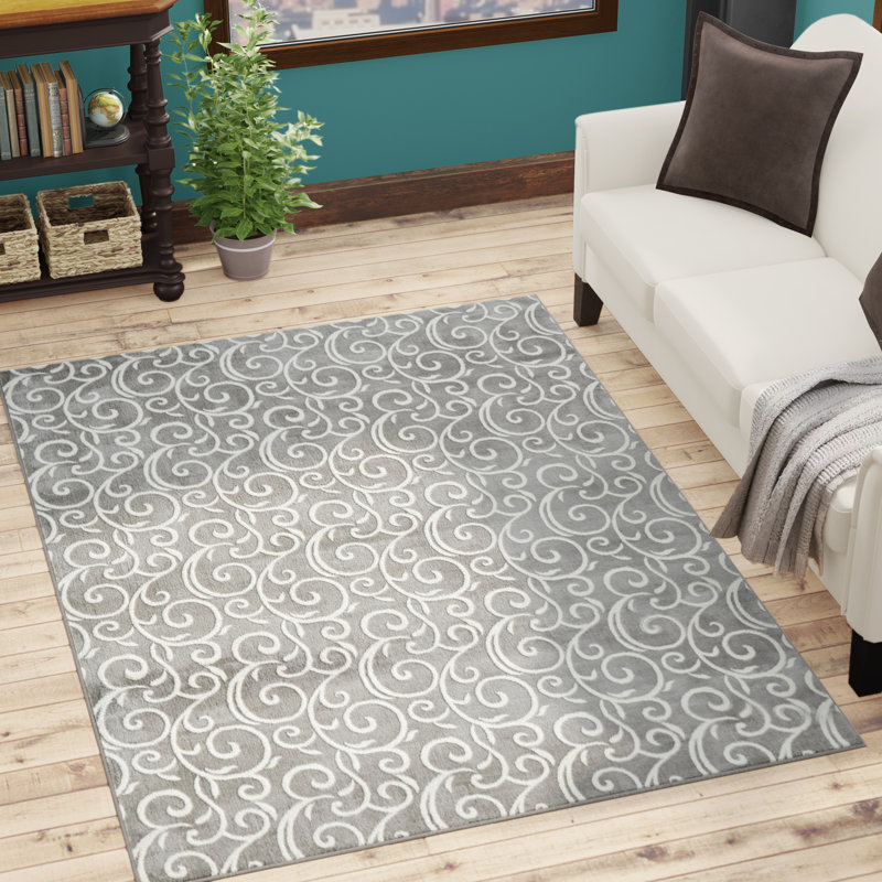 Tapis à motif floral gris Thornlie, Rectangle 6 pi x 9 pi