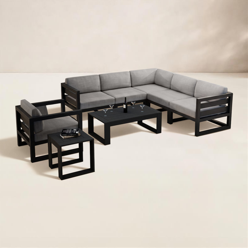 Ensemble de conversation modulaire 4 pièces avec coussins Sunbrella® Smith, Argent coulé Sunbrella®, Noir