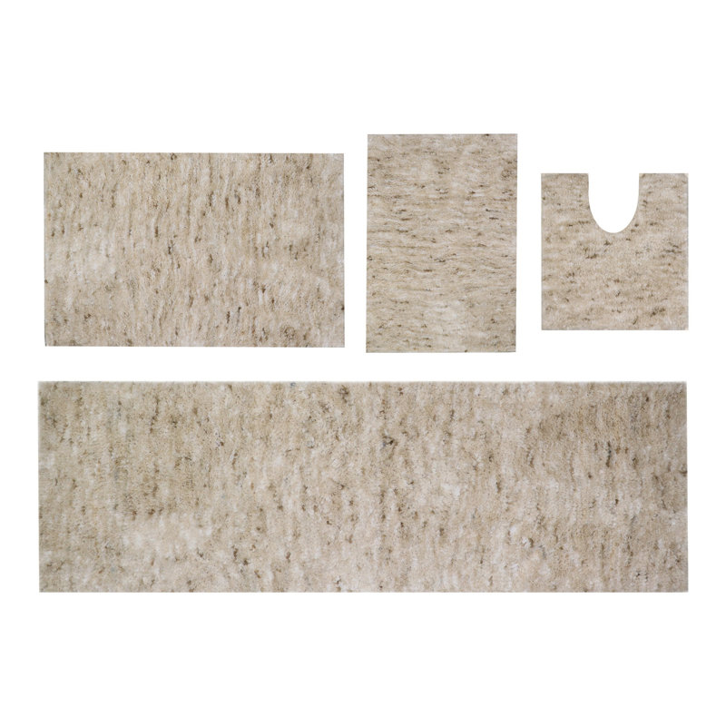 Cloud Comfort 100% Polyester Microfiber Bath Rugs Set, Non Slip & Machine Wash Bath Rugs - 4Pc Set, Ivory