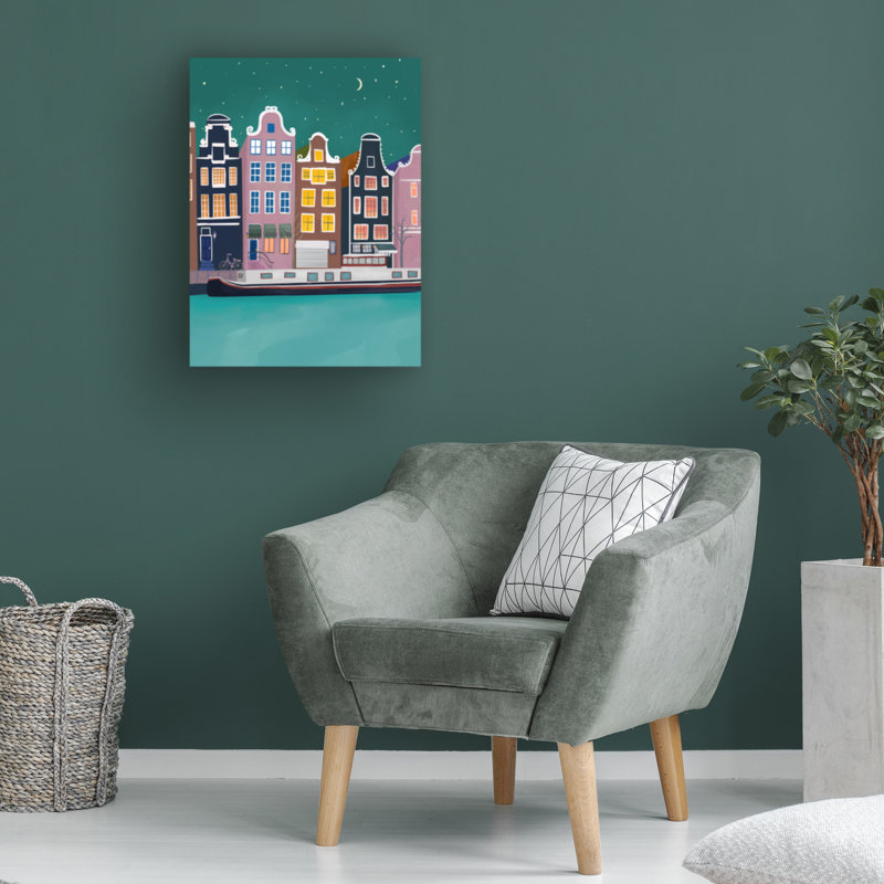 Amsterdam par nuit sur toile, H 47 po x l 35 po x P 2 po