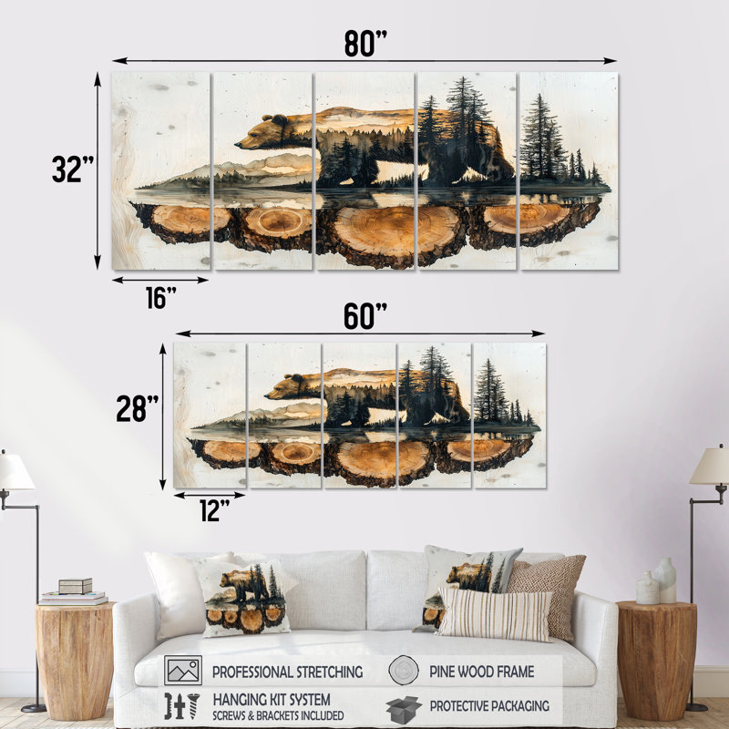 Crayton - ours, art mural - ensemble d'art mural moderne, H 28 po x l 60 po