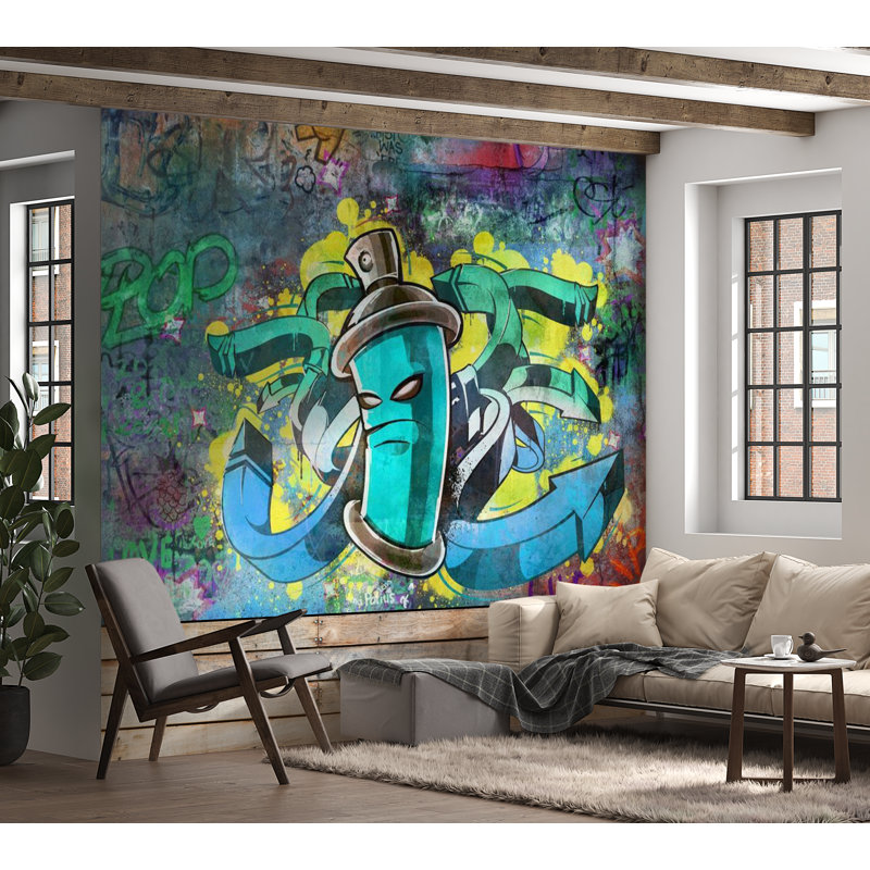 Murale monstres graffitis, L 5,67 pi x l 98 po, Bleu / Jaune / Vert