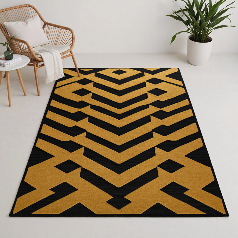 Trellis Black Indoor and Outdoor Area Rug, Rectangle 3' x 5'