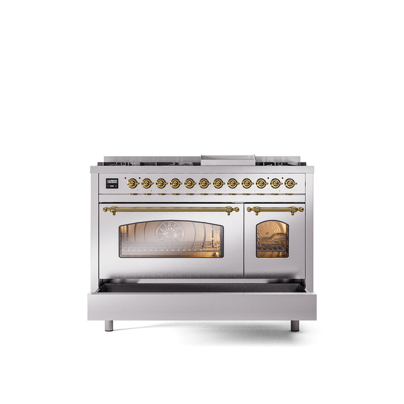 ILVE Nostalgie II 48 Dual Fuel Range , Stainless Steel/Brass, Natural Gas