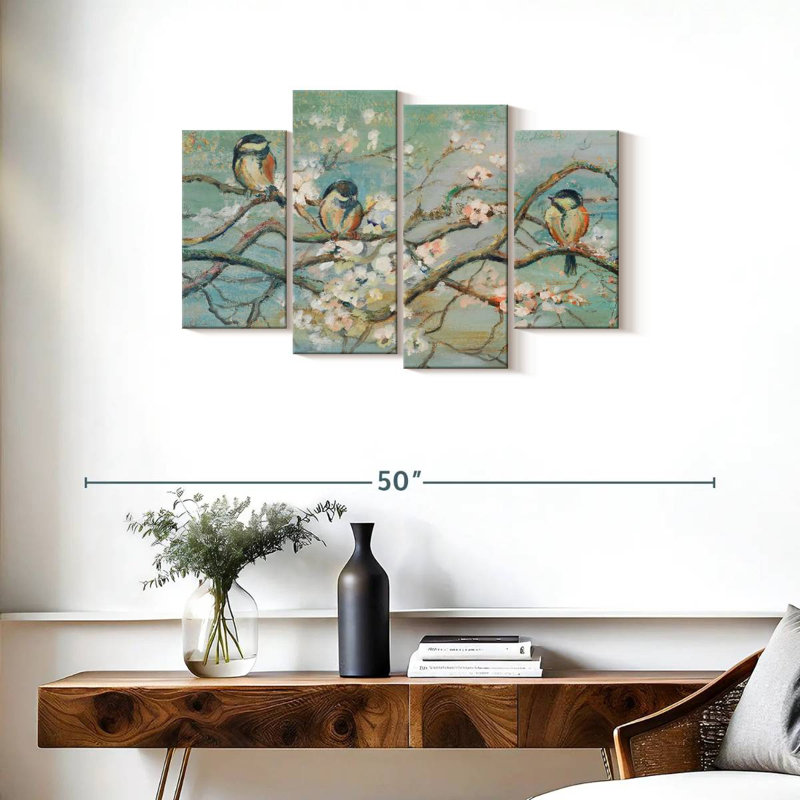 Branche de printemps Brampt avec oiseaux, H 22 po x l 36 po