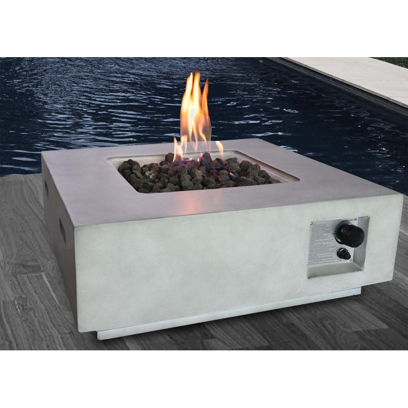 Hartwin Square Concrete Smokeless Fire Pit Table with Lid, Gray