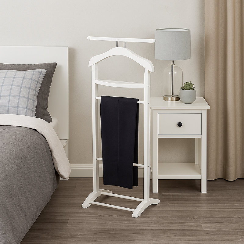 Knight Solid Wood Freestanding Valet Stand, White