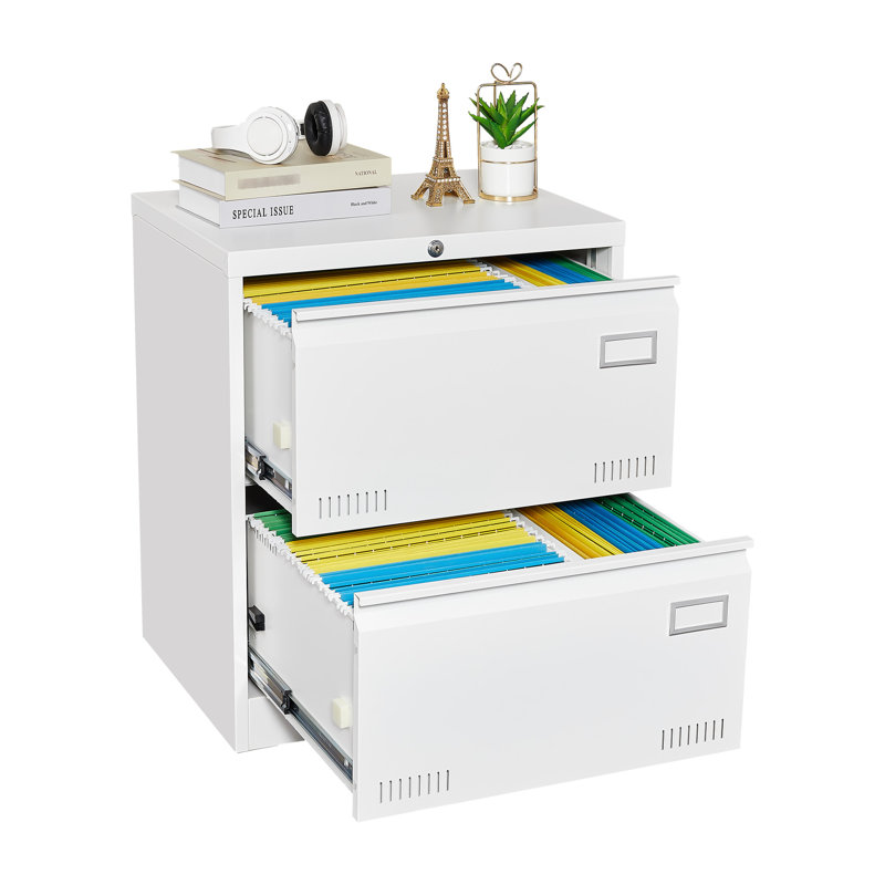 Classeur à 2 tiroirs en métal blanc - Rangement de documents verrouillé et efficace, améliore l'organisation du bureau verrouillé avec des tiroirs Classer les fichiers, améliore le système de verrouillage pliable de l'esthétique de l'espace de travail