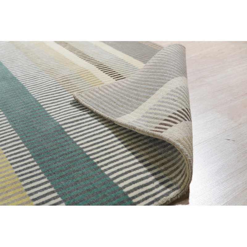 Green Hand-Knotted Wool Linear Pixelation Geometric Modern Contemporary Carpet Rug, 4' x 6'