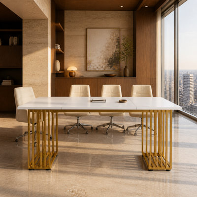 70.9" Executive Computer Desk with Gold-Tone Steel Legs