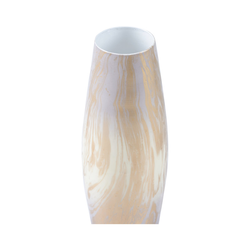 Handmade Metal Table Vase, Gold/White, 17.5" H x 6" W x 6" D