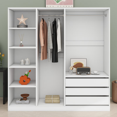 Doorless Wooden Storage Wardrobe For Dedroom With Shelves And Drawers by Ophelia & Co.
