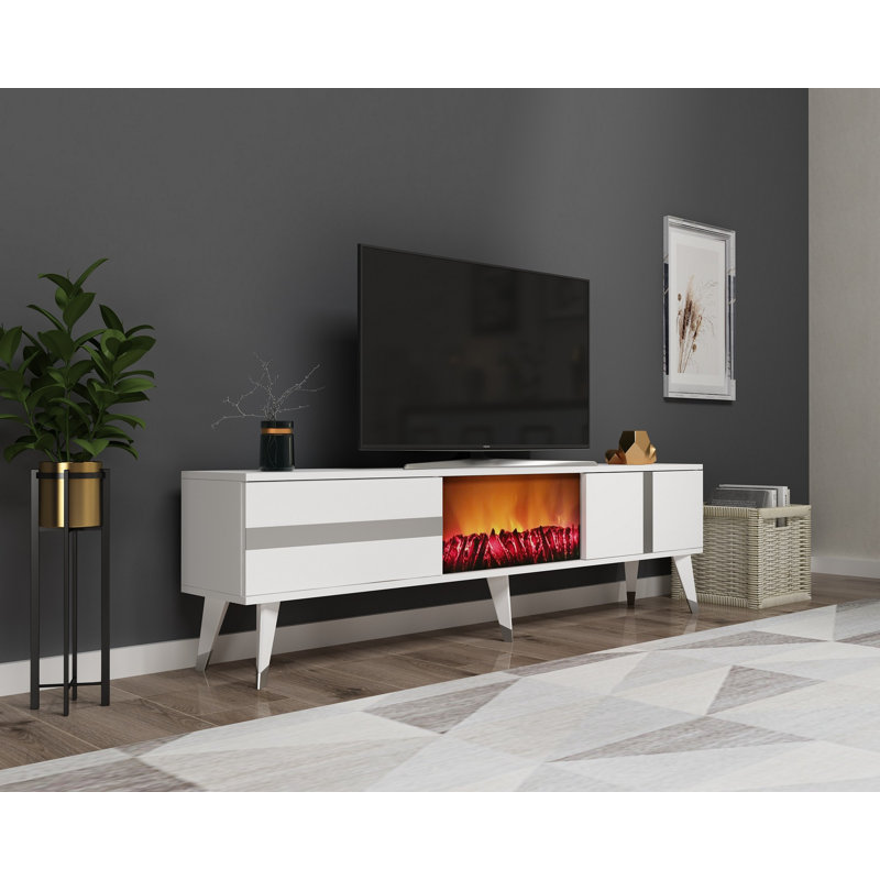 Keikei Unfinished TV Stand, Brass/White