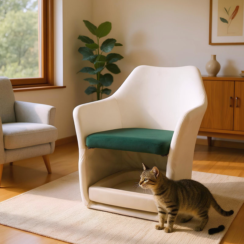 Chaise de loisirs Mid-Century 2 en 1 pour animaux de compagnie, tissu d'ameublement, tissu épaissi et décoratif, élégance et revêtement confortable