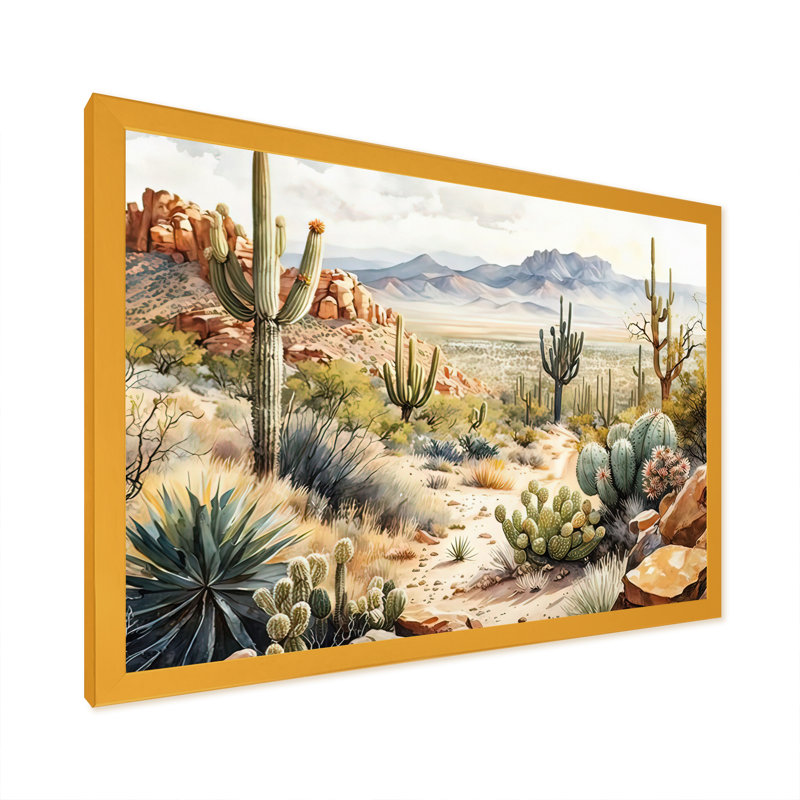 Arizona Desert Cactus I - art mural occidental, Impression dorée sur toile encadrée, H 30 po x l 40 po x P 1,5 po