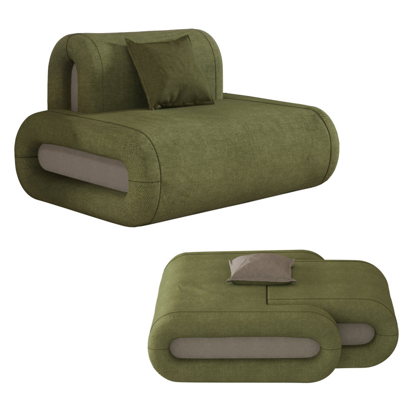 Canapé modulaire rembourré à assise allongée avec siège d'appoint et canapé convertible vert