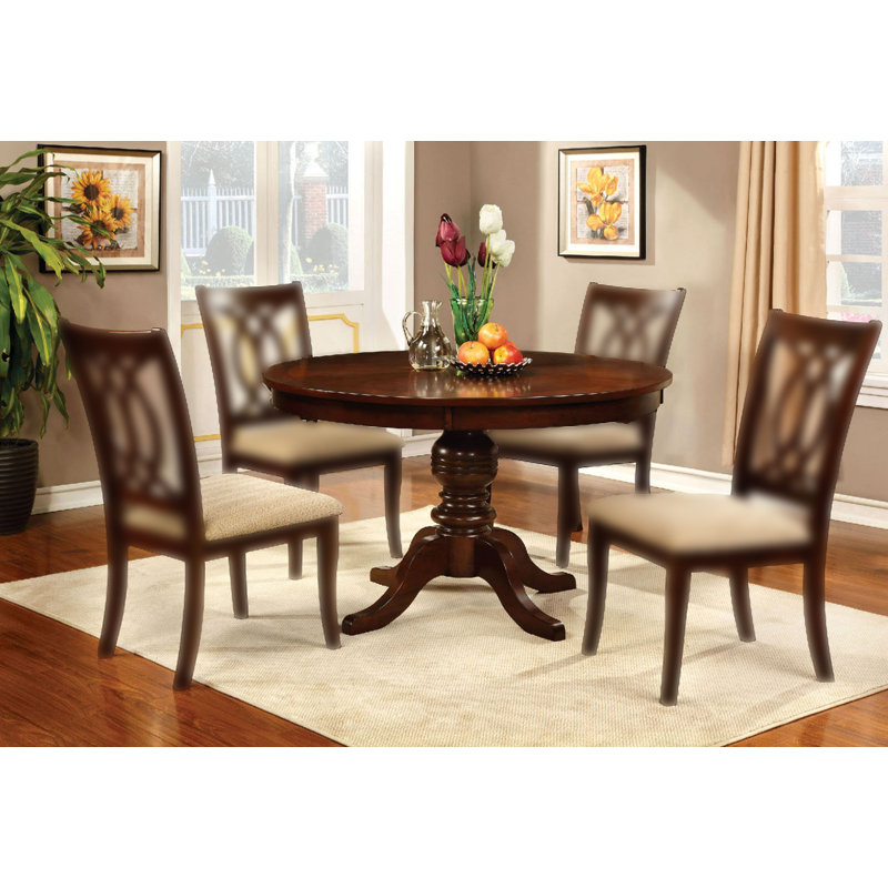 48.4" W Transitional Round Dining Table, Brown Cherry